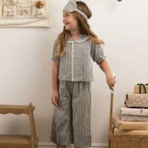 NWT Girls Rylee + Cru Evergreen Gingham Checkered Christmas Pajama Set Sz 4-5